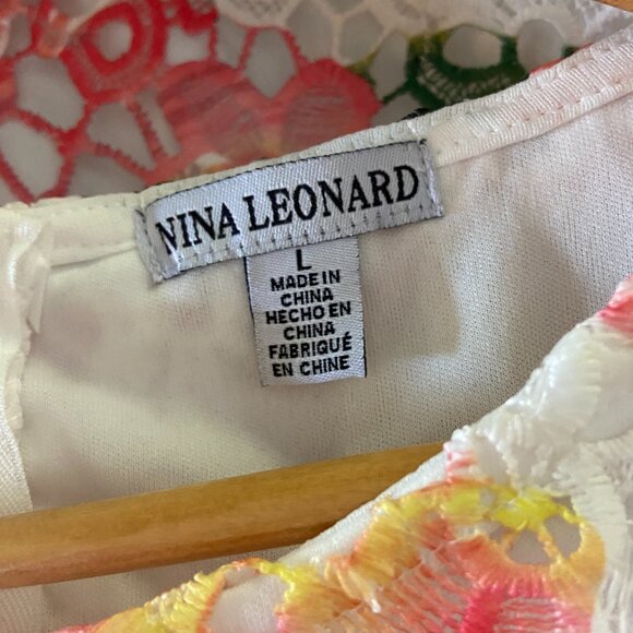 **Nina Leonard** Elbow Sleeve Floral Print Lace Sheath Dress Large - Picture 5 of 7